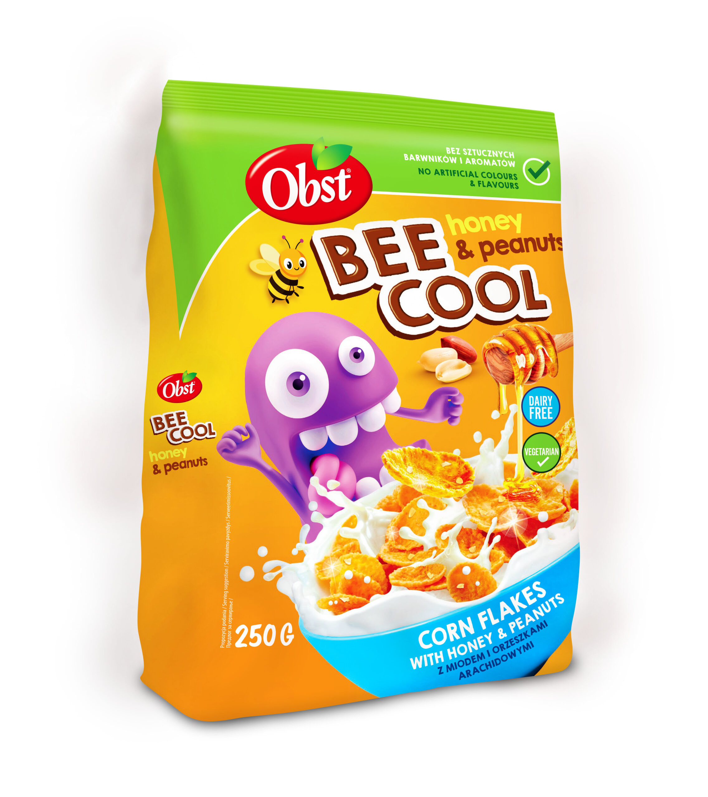 OBST Bee Cool honey & peanuts – płatki kukurydziane z miodem i orzeszkami 250 g